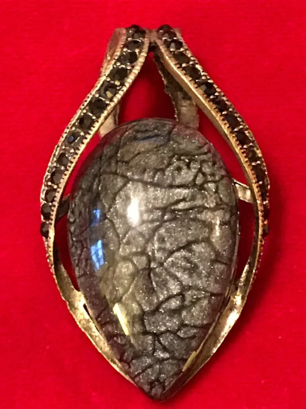 Marcasite Teardrop with Black Rhinestones Silver Pendant